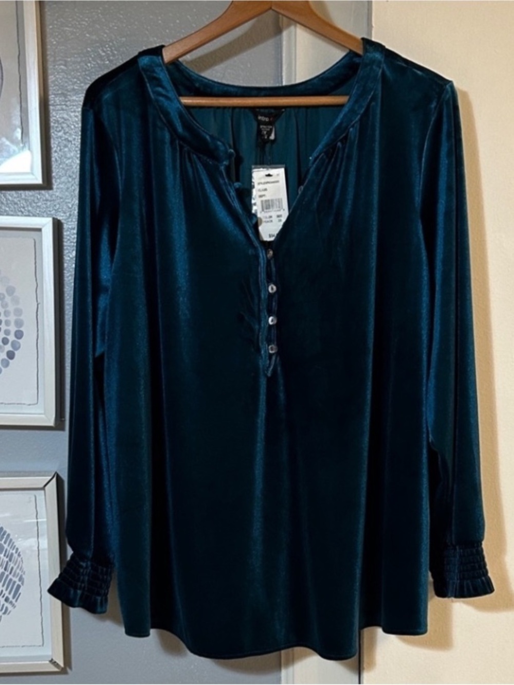 NWT Intro. Women’s Plus Size 2X Deep Teal Velvet Long Sleeve Blouse
